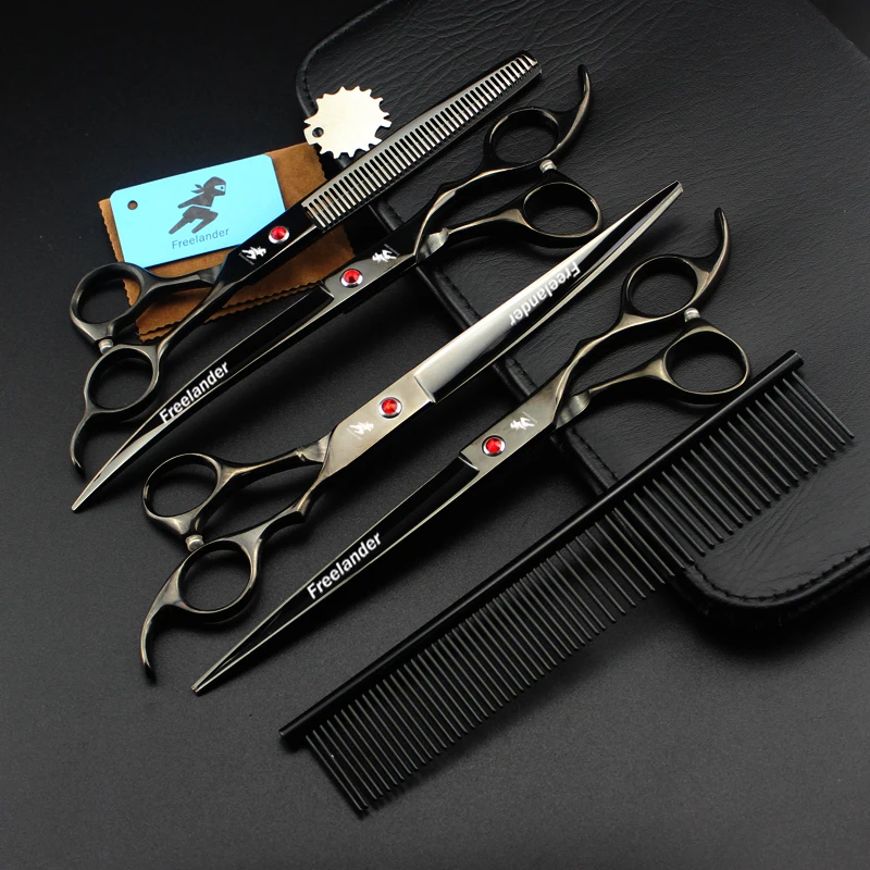 

8 inch pet hairdressing scissors set high quality dog hair scissors set black of four hair thinning scissors