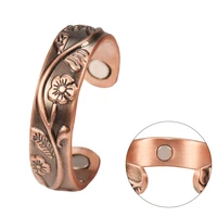 wollet jewelry health care healing energy magnetic pure copper ring for arthritis women plum blossom open cuff