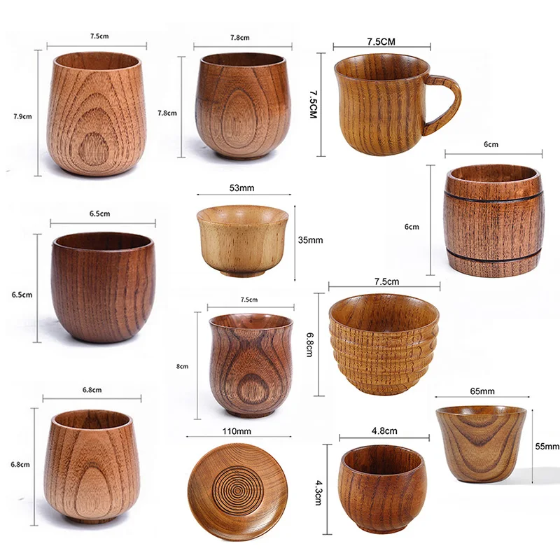 

Japanese Style Natural Wood Mug Reusable Mug Drinking Cup Tea Coffee Milk Wine Heat Insulation Water Belly Cups Tableware