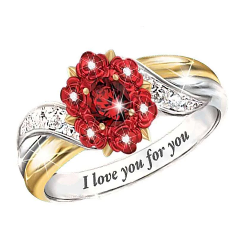 

Creative lettering I Love youLOGO Rose Zircon Love Promise Ring Women's Wedding Valentine's Day Gift Jewelry Wholesale