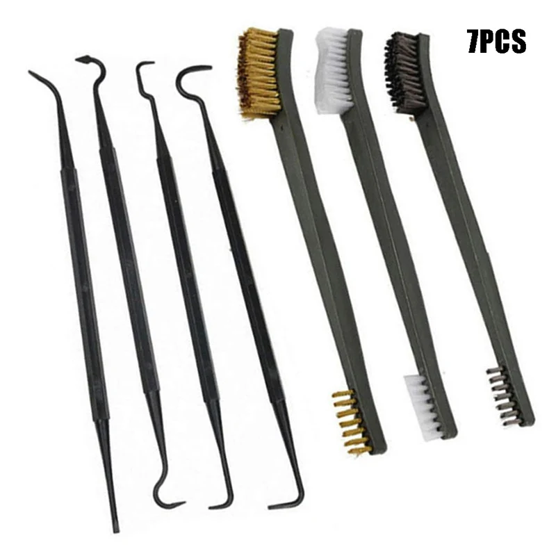 

4pcs Pick Cleaning Kit + 3pcs Nylon Brass Stell Wire Brush for Spray Guns Cleaning Brush Removal Rust Corrosion Paint