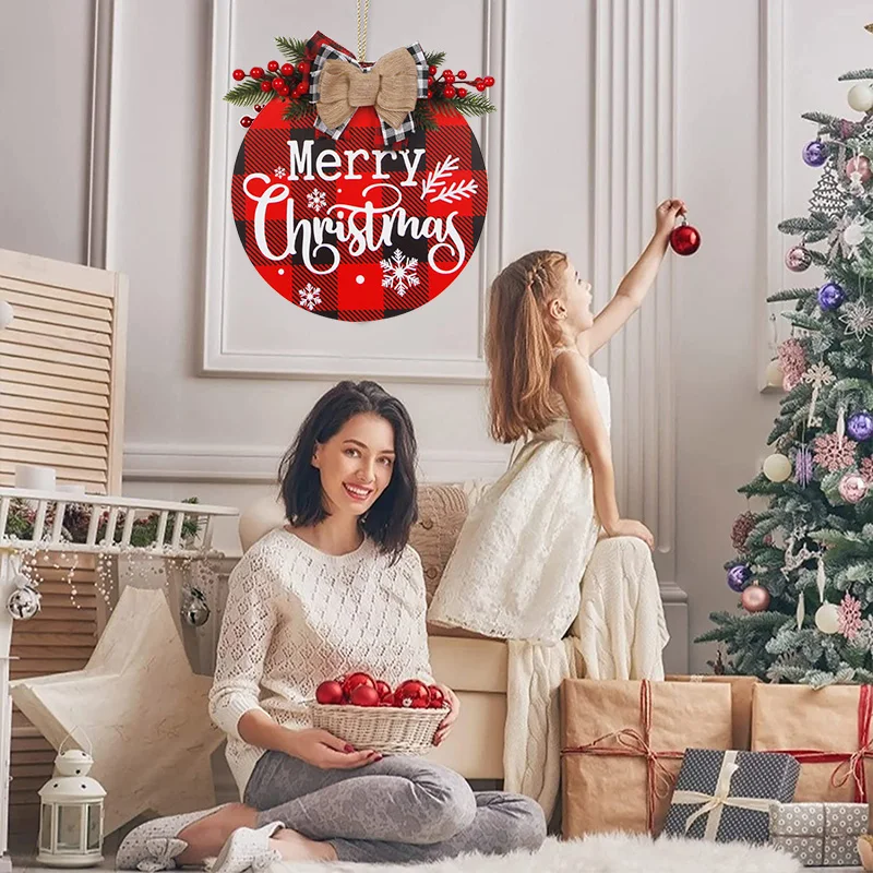 Colgante de puerta de Navidad, guirnalda de bienvenida para casa, decoraci&oacute;n de Navidad, lugar, colgante, list&oacute;n, adornos de corona-1