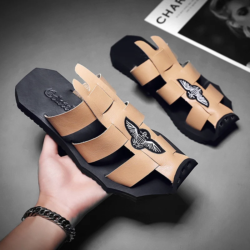 

Mens sandal luxury genuine leather slippers italian for summer High Quality sandals 2020 slip on lightweight breathable