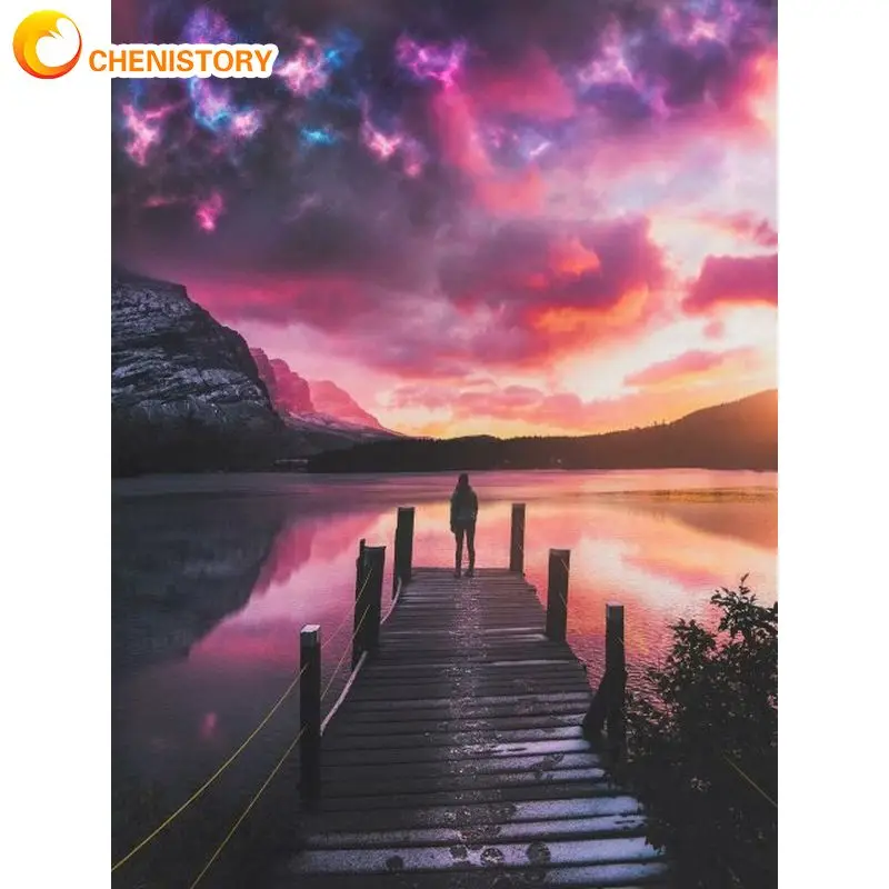 

CHENISTORY 60x75cm Frame Picture By Numbers Purple Sky Landscape Paint By Number For Adults Acrylic Paint Home Artwork