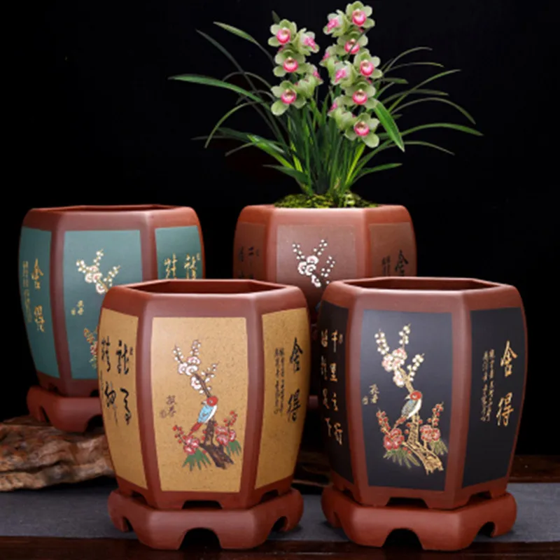 Раковина орхидеи из фиолетовой глины большая керамическая ваза для бонсая