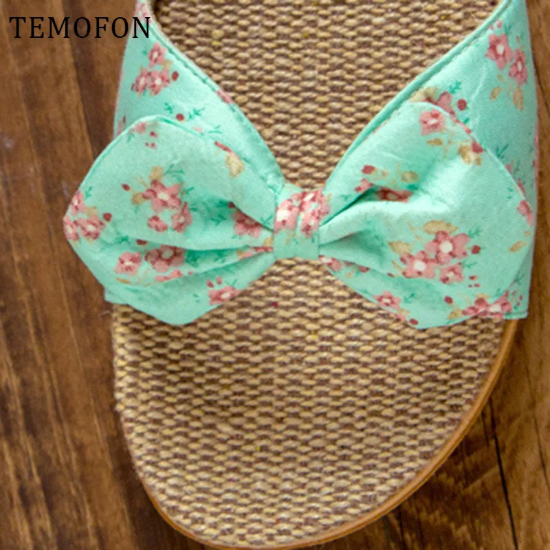 TEMOFON house slippers women Non-slip autumn Summer Casual Slides Bow family home female Beach shoes ladies new HVT1421 | Обувь