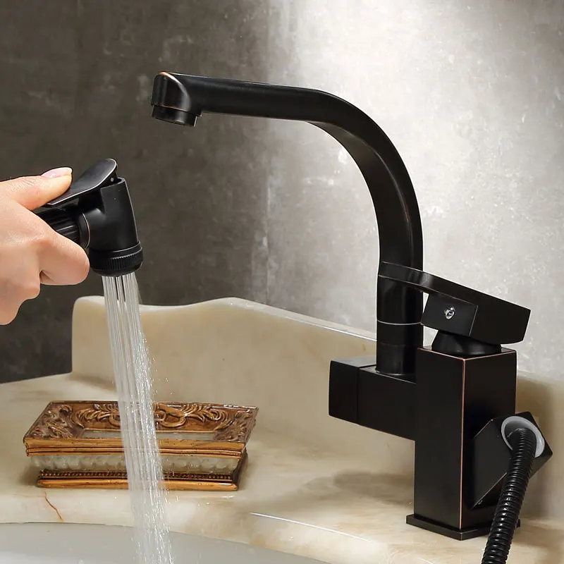 

Кухня полностью медная четверка черный Древний потянув бассейна Однорычажный кран горячей и холодной воды вращающийся бассейн с распылите...