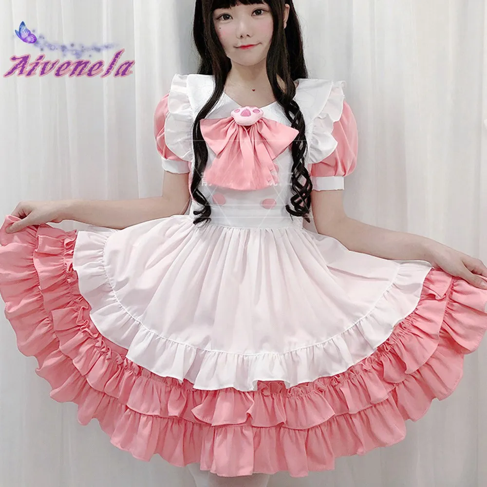 

Платье горничной в японском стиле сладкой Лолиты розовое мягкое женское платье принцессы с оборками кавайный костюм для косплея AFC937