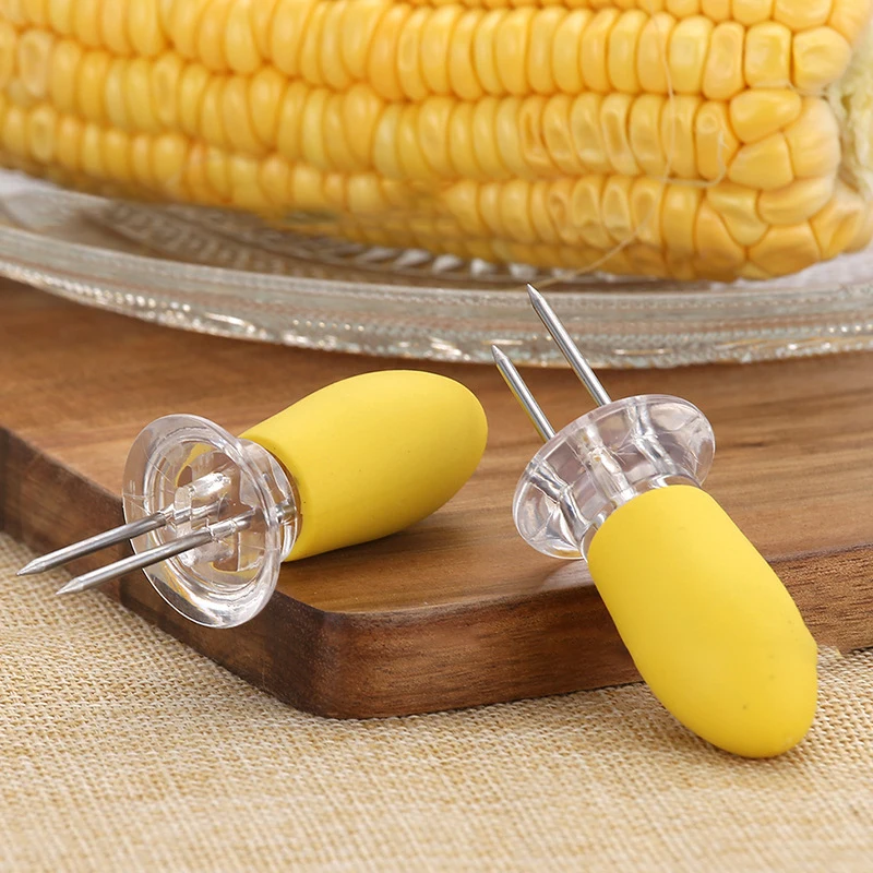 

2 Pcs Stainless Steel Corn Holders for Kitchen BBQ Food Skewers Hot Dog Meat Forks Grilling Bbq Fork Tools Barbecue Accessories