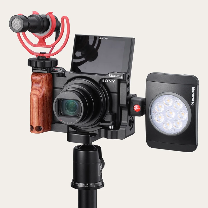 UURig Vlog камера клетка для sony RX100 VI/VII M6/M7 чехол с деревянной ручкой рукоятка двойной Холодный башмак Крепление камеры аксессуары для студии