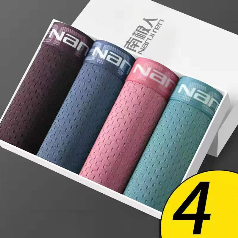 4Pcs/Lot Underpants Men's Underwear Male Boxer Shorts Ice Silk Mesh Modal Breathable Shorts Head Home Sexy Solid Ventilation