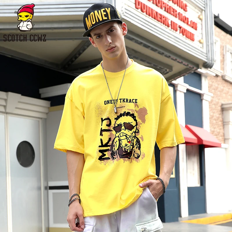 

SCOTCH CCWZ Hip Hop Streetwear Harajuku T Shirt Print Street Fashion 2021 Men Summer Short Sleeve T-Shirt Cotton Loose