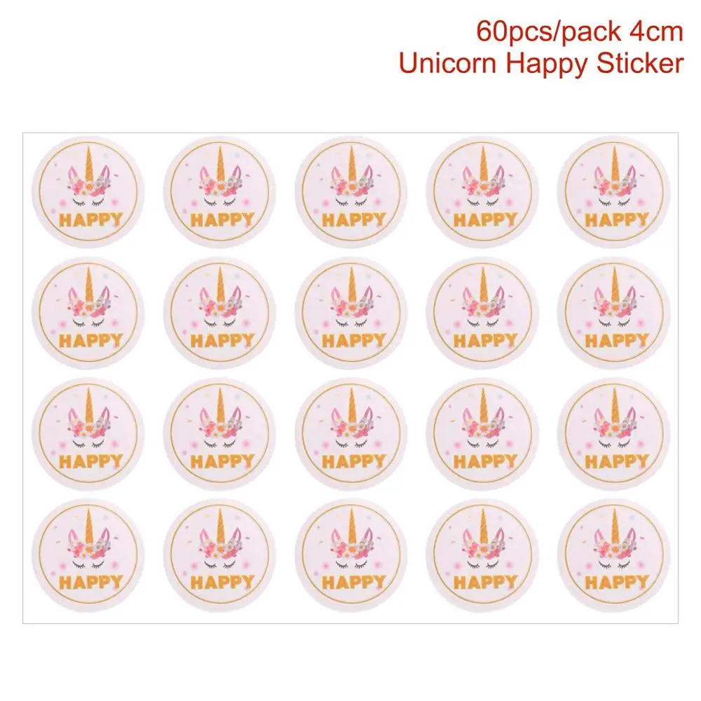 happy stickers Huiran Единорог одноразовая посуда баннер скатерть Единорог День Рождения украшения детские одноразовые тарелки чашки для вечерние - Цвет: happy stickers