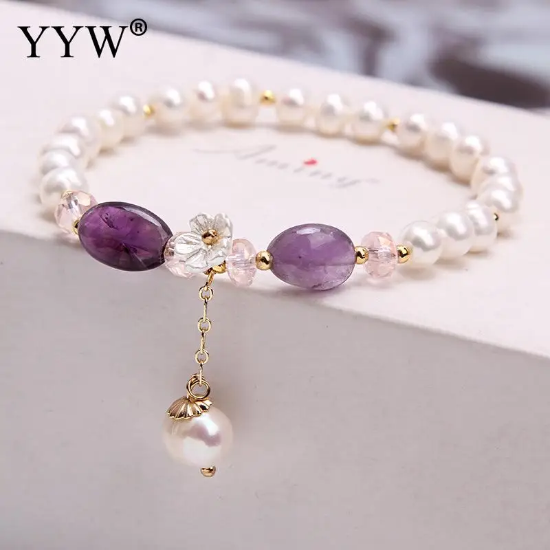 

Strawberry Crystal Bracelet Pearl Flower Pendant Bracelet Sweet Fashion All-Match Bracelet For Female Length Approx 7.3inches