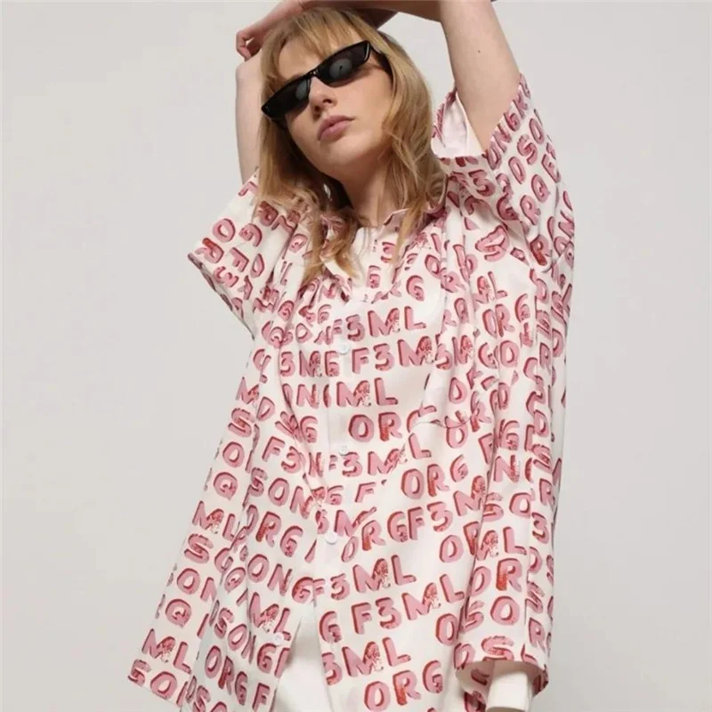 

Модная рубашка с буквенным принтом, забавная летняя рубашка большого размера для девушек, женские корейские готические топы, японская одеж...