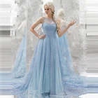 Светильник-голубое платье принцессы с круглым вырезом и рукавами-крылышками, платье для выпускного вечера, Тюлевое платье голубого цвета со шлейфом, платье Aisha, косплей, вечернее платье