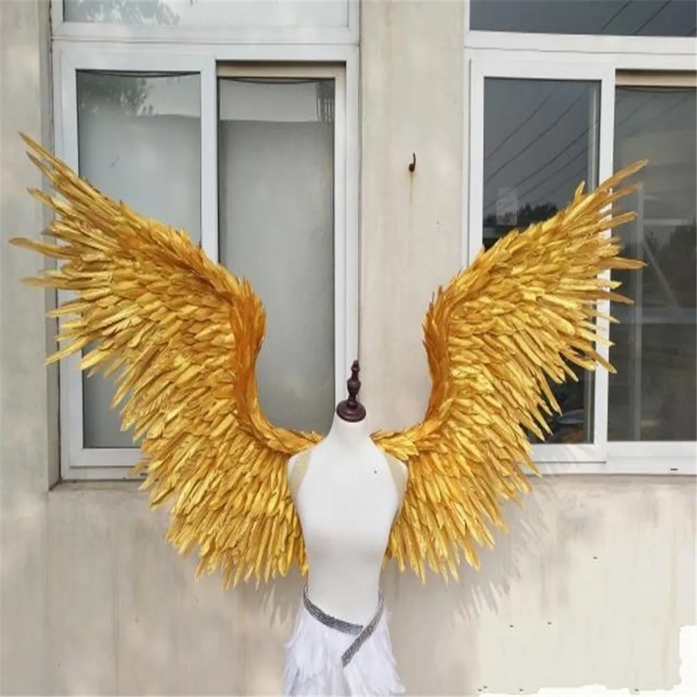 

NEW!Costumed beautiful Gold angel feather wings 185cm fairy wings for Dance Photography Display Party wedding decorations