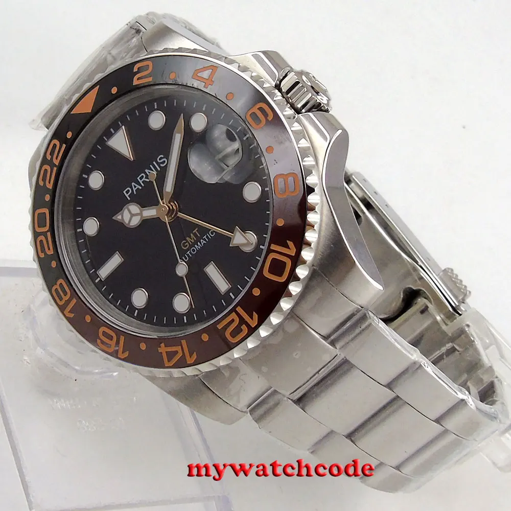 40 мм PARNIS черный циферблат с розовым золотым Покрытием Марки керамический ободок