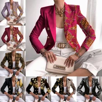 womens fashion double breasted long sleeve slim blazer autumn wool coat blend outerwear jackets chain print stitching jackets