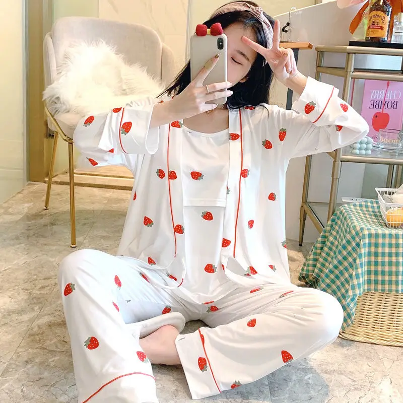 3Pcs Spring Autumn Cotton Pajamas for Postpartum Pregnant Women Breastfeeding Sweat-absorbent Thin Pajamas for Pregnant Women