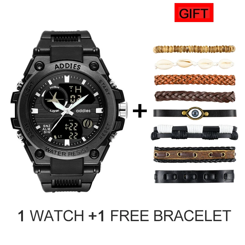 white-free bracelet Addies спортивные часы последние мужские спортивные часы 3 бар водонепроницаемые часы задний светильник Полный календарь электронные часы на резиновом ремешке для мужчин - Цвет: white-free bracelet