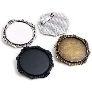 5 шт.лот 30 мм Внутренний размер черная и Античная Посеребренная и бронзовая Цветная брошь булавка цветок стиль кабошон основа установка