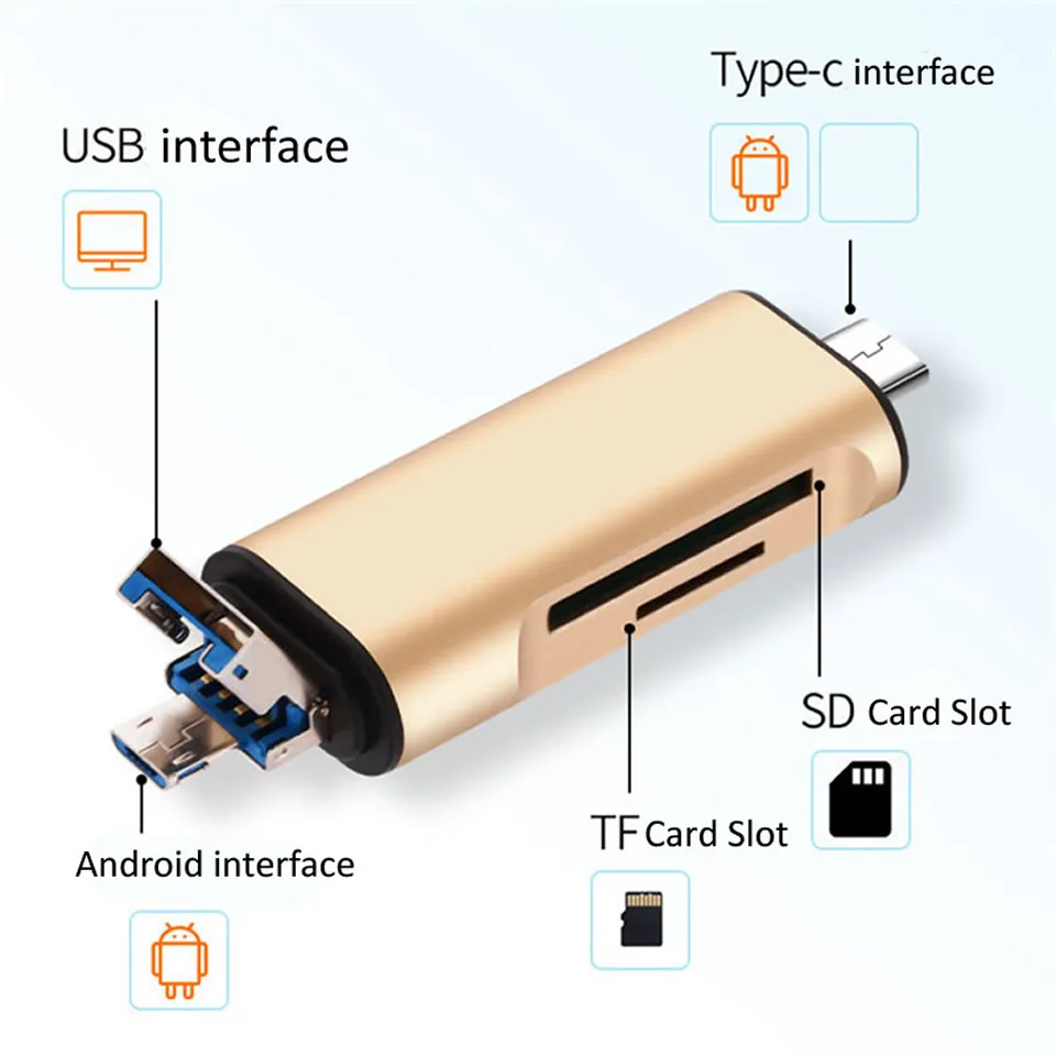 5-в-1 Тип C OTG кард-ридер с флеш-накопитель USB с гнездовым Интерфейс для ПК USB 3,0 чтения TF слот для карт памяти для устройства чтения sd-карт компьютерные принадлежности