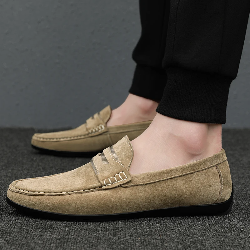 

Man Boat Shoes Suede Leather Loafers Slip on 2021 Summer Men's Leisure Shoe Khaki Design Fashion Flats Moccasins Breathable Soft
