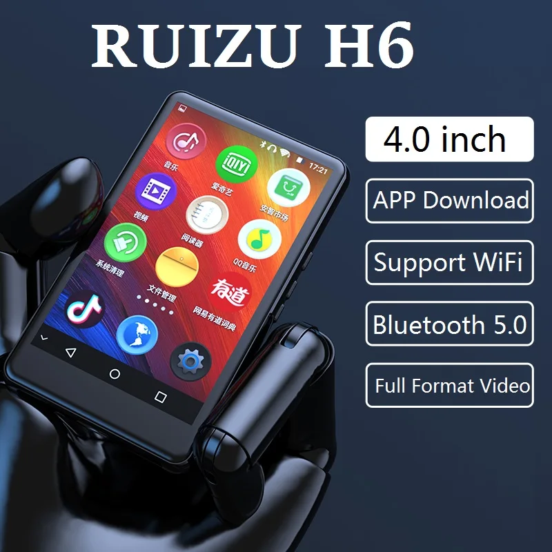 

RUIZU H6 Android WiFi MP4 Player Bluetooth 5.0 Touch Screen 4inch 8GB/16GB Music Video Player With Speaker,FM,Recording,E-book