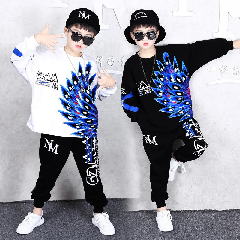 2019 Autumn New Fashion Boys Clothes Children's Cool Hip-hop Clothing Kids Pure CottonRound Neck Long Sleeve Wing Sweater+Pants |
