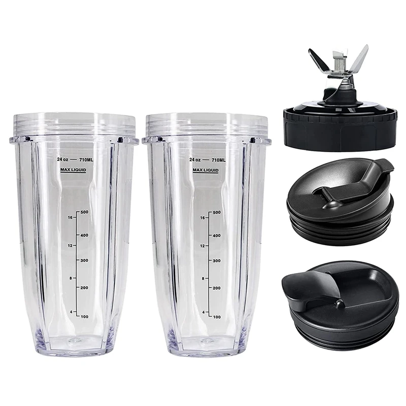 

24Oz Cups Compatible for Nutri Ninja Auto IQ Series Blender,Pro Replacement Parts with 2 Type Lids,7Fins Extractor Blade