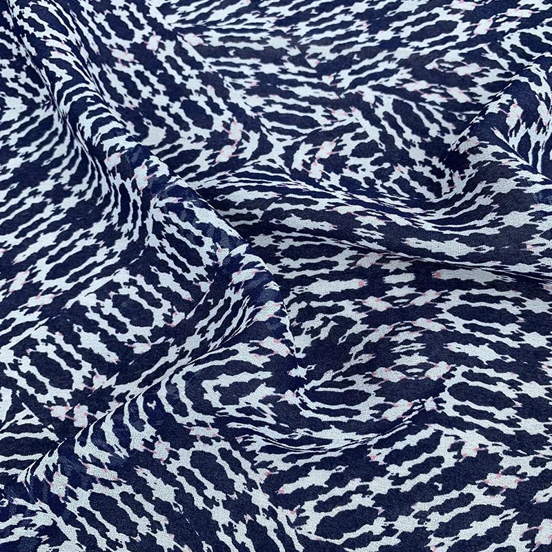 

Navy Blue Pattern Floral Printed Chiffon Fabric Soft Flowing Viscose Fabric Translucent Tulle Fabric For Dress By The Meter