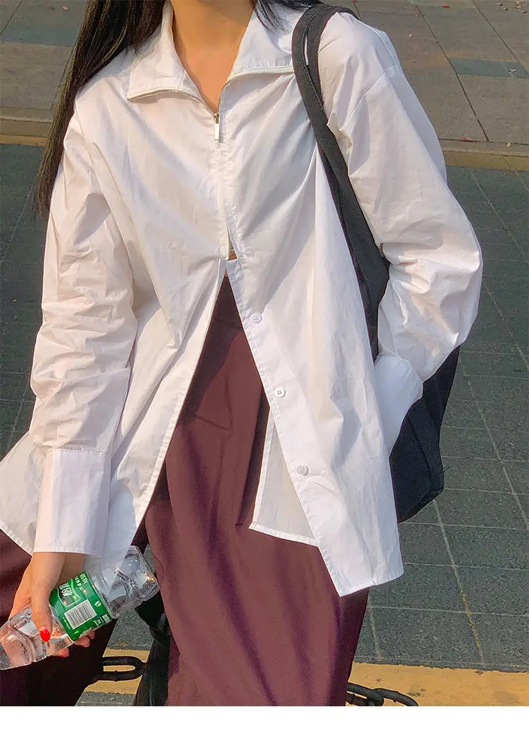 

ZCSMLL Casual White Shirt Women's Summer New Style Zipper Button High-quality Retro korean fashion Flavor Chic Top