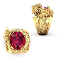 european american domineering natural oversized red crystal dragon rings men fashion luxury hip hop punk rhinestones jewelry