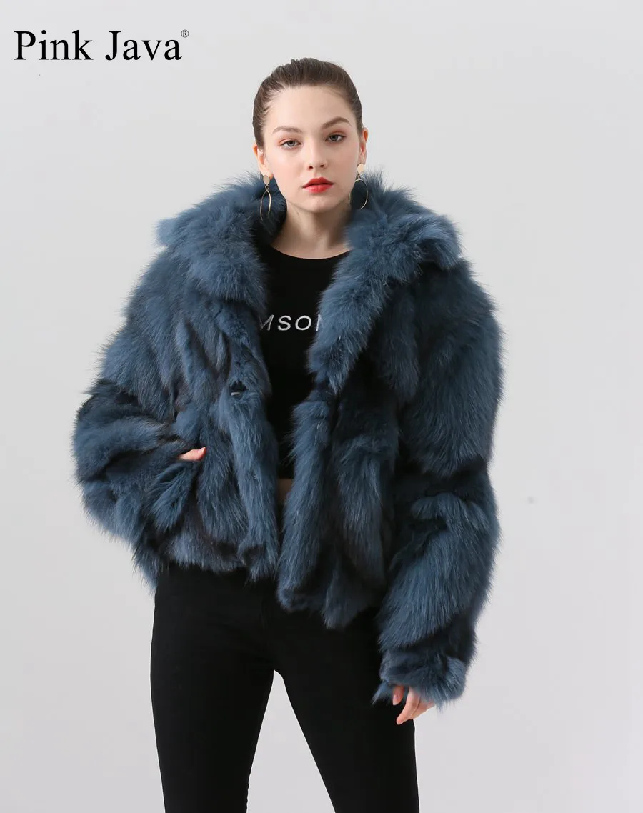 blue Ppink java QC19007 пальто с натуральным мехом женский зимний Модный жакет; короткая куртка с натуральным лисьим мехом пальто новое поступление горячая распродажа - Цвет: blue