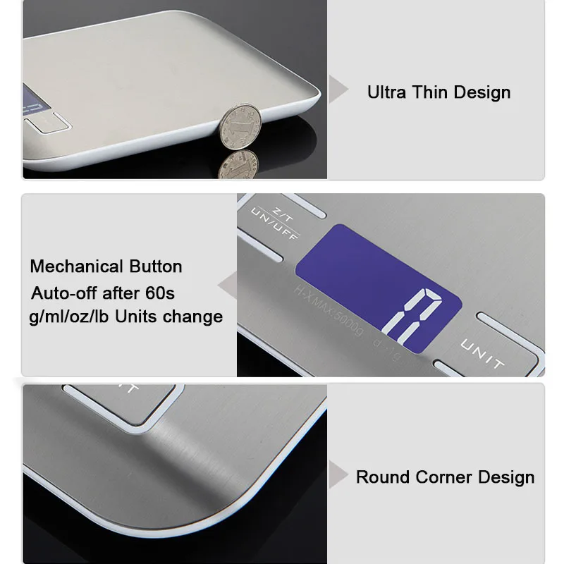 Бытовые кухонные весы тонкие цифровые точные электронные с ЖК-дисплеем