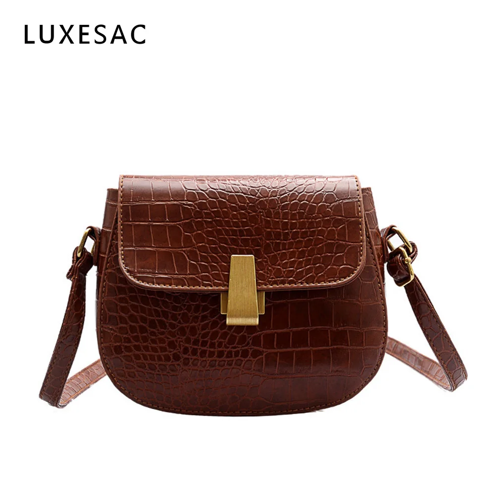 Миниатюрная сумка седло в стиле ретро крокодиловый узор сумки через плечо для