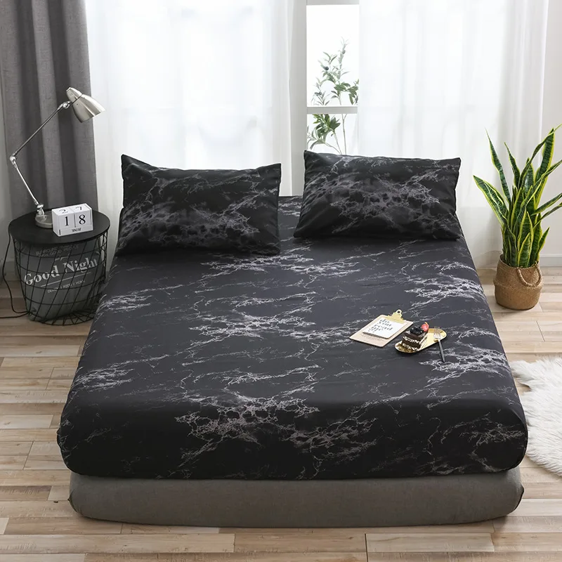 

1 Piece Marble Texture Fitted Sheet Mattress Cover Four Corners With Elastic Band Bedspread Hot Sale(Pillowcases Need Order)