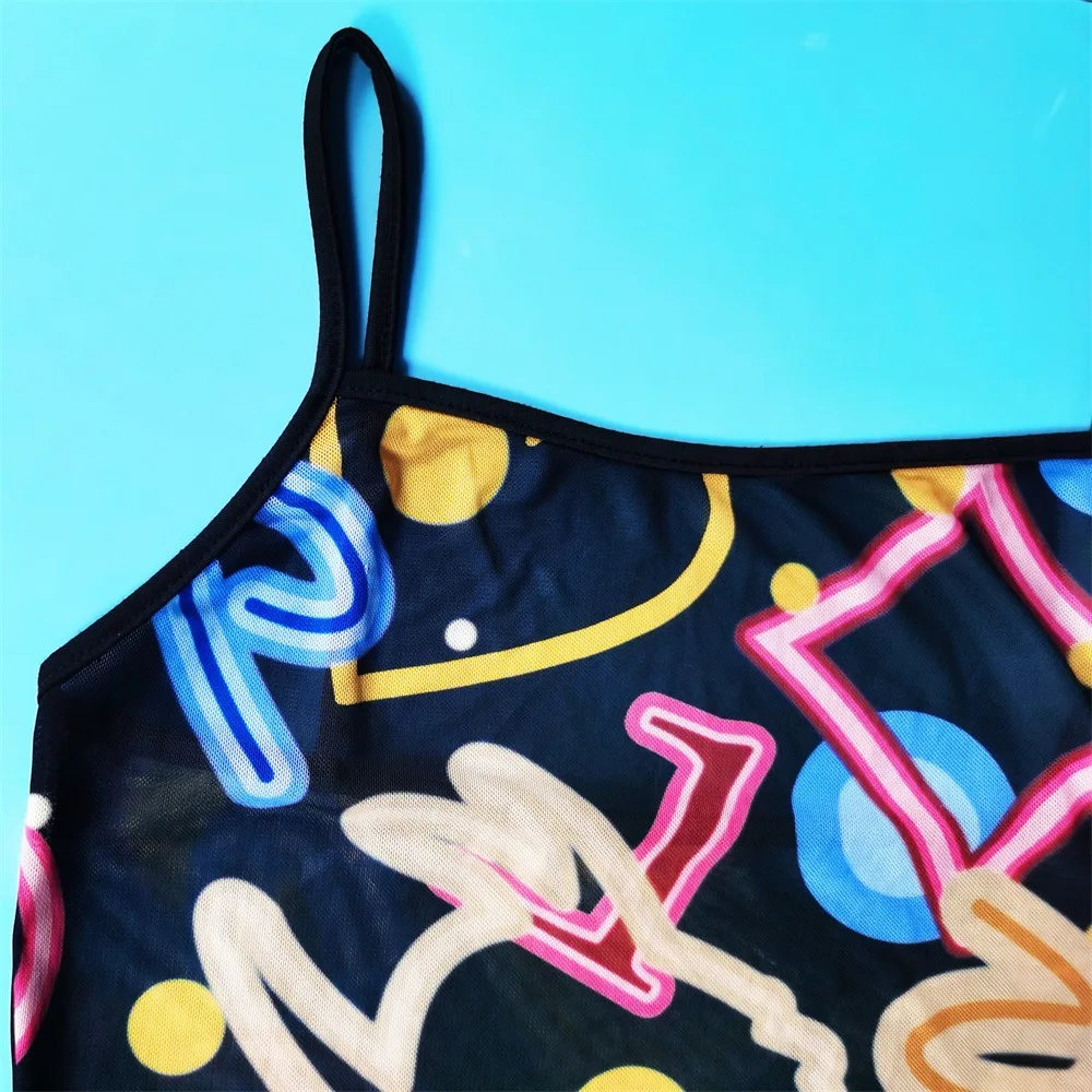 

FNOCE Mesh Floral Print Tight High Elastic Women's Dress Summer Fashion Trend Temperament Commuting Drom Dresses Summer Dress