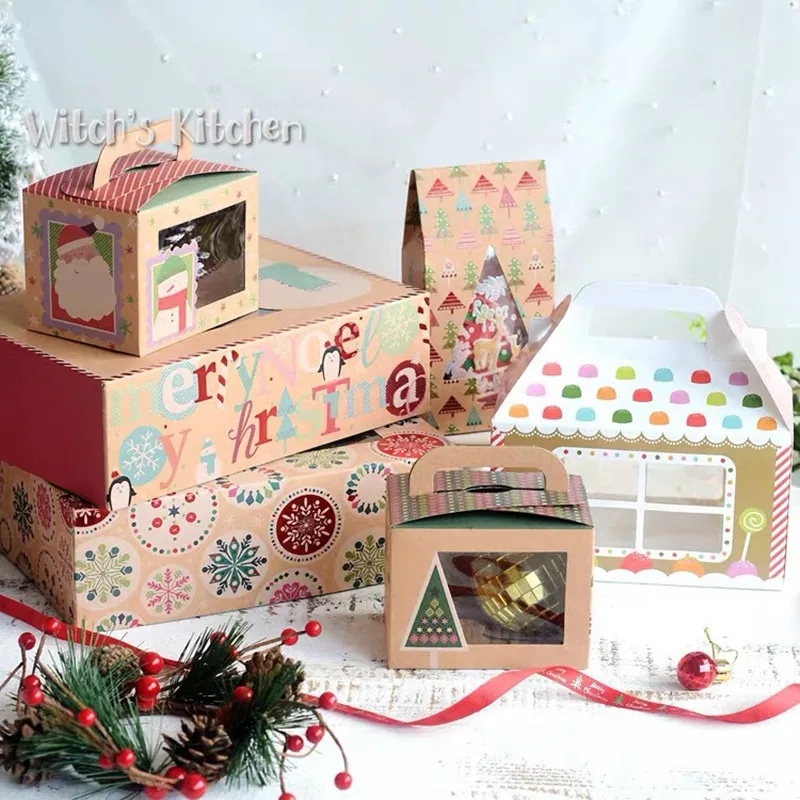 

10pcs Transparent Candy Packing Box Backing Cake Decoration Christmas Gift Box Portable Kraft Paper Packing Box