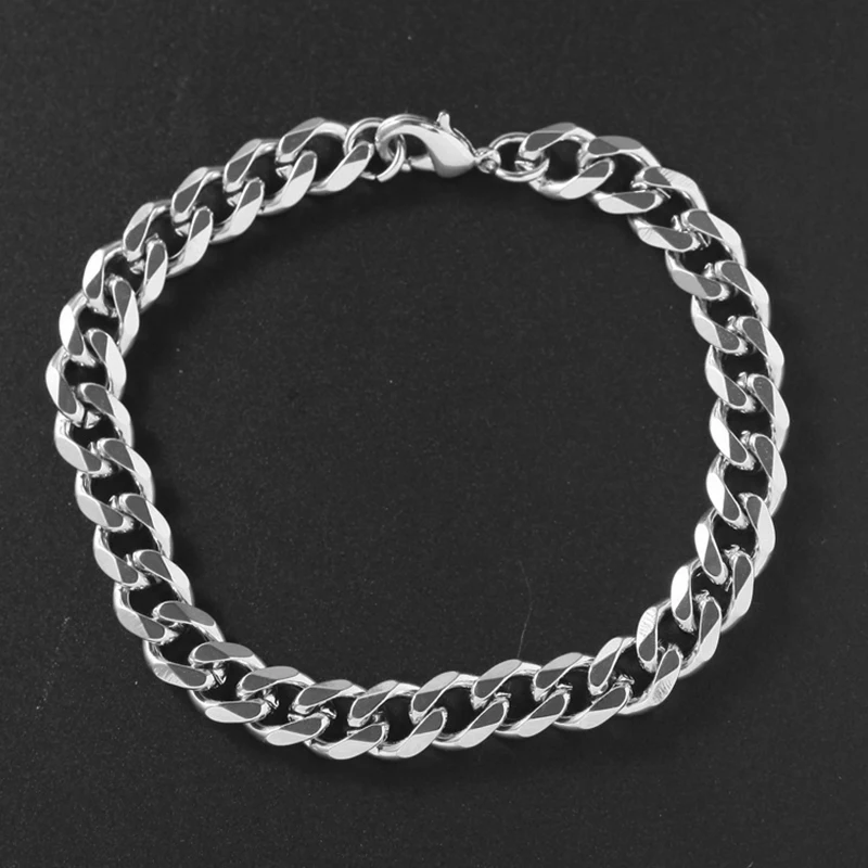 

New Bracelets for Men Stainless Chain On Hand metal Silver color Bracelet Male Accessories Fashion Jewelry Simple Punk 23cm long