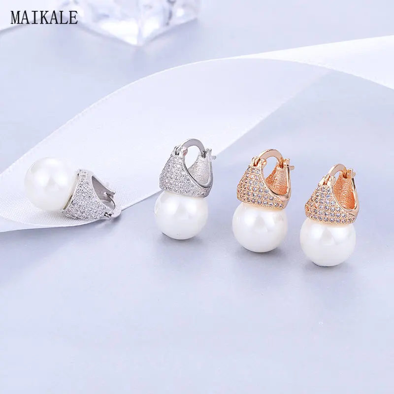 Женские серьги с пресноводным жемчугом MAIKALE большие гвоздики золотого и