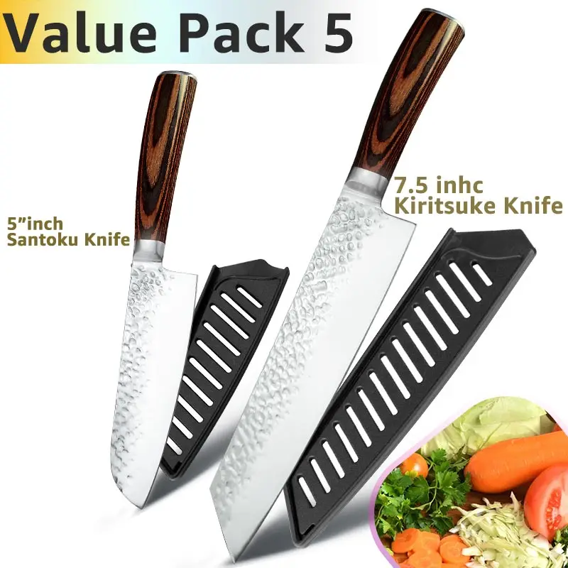 Value pack 5 Кухонный нож, 8 дюймов, профессиональные японские поварские ножи 7CR17 440C, высокоуглеродистая Нержавеющая сталь, нож для мяса, нож сантоку - Цвет: Value pack 5