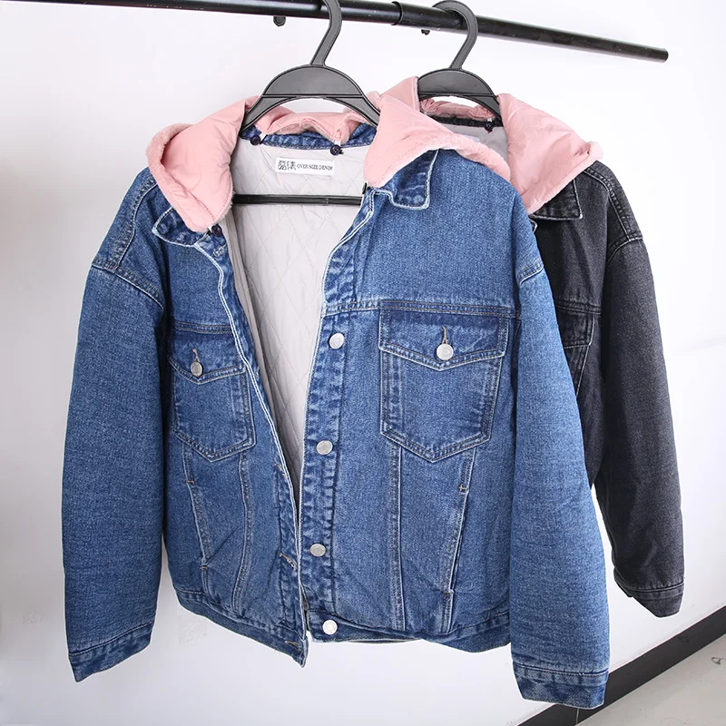 Женская джинсовая куртка с начесом LEIJIJEANS, теплая стильная куртка с розовым капюшоном, новая молодежная модель 9226R большого размера на зиму