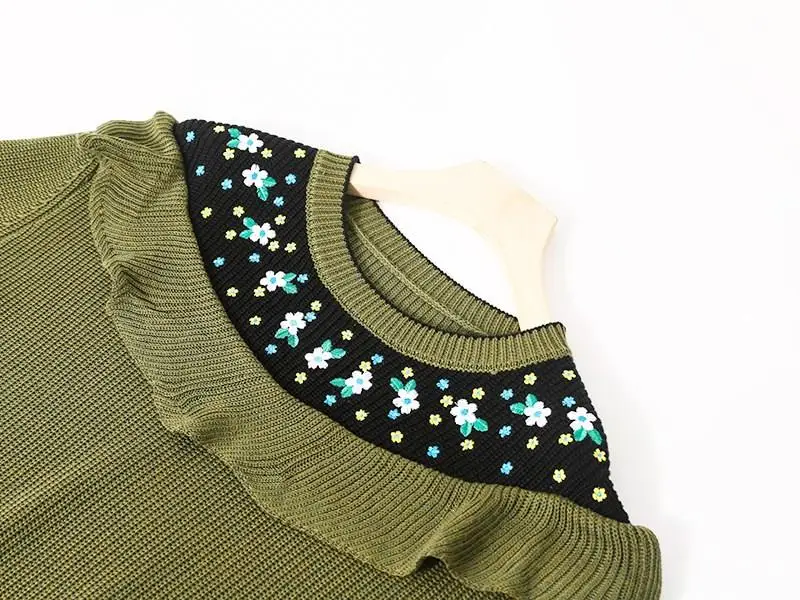 Женский вязаный свитер с круглым вырезом тонкий зеленый теплый Повседневный |