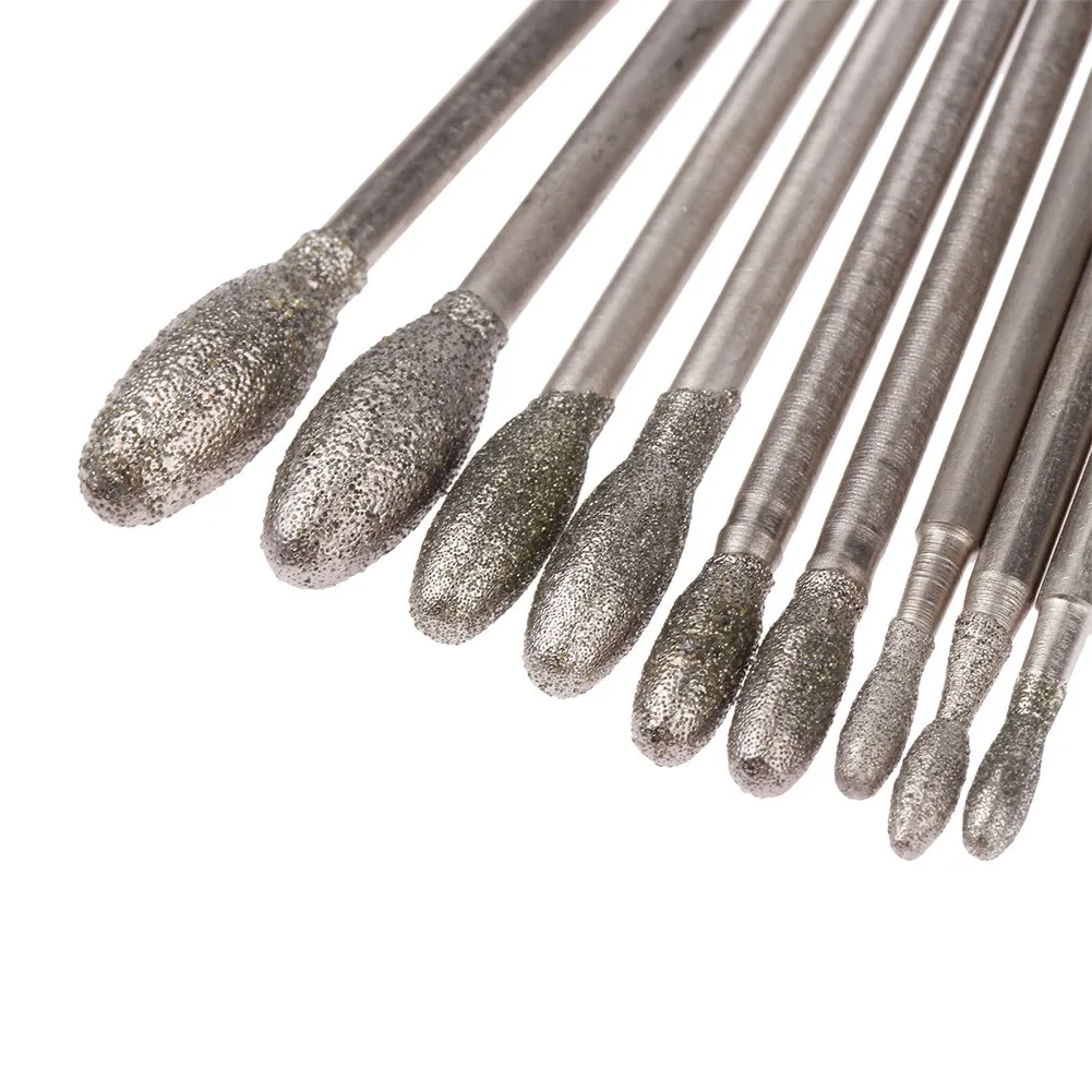 

7pcs/Set Oval Diamond Grinding Head Burrs Bits 2.35mm Shank Carving Polishing For Polished Crafts Mold Carving Abrasive Tools