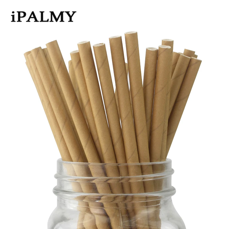 Ipalmay 200 штук коричневые крафт-бумажные биоразлагаемые трубочки питьевые