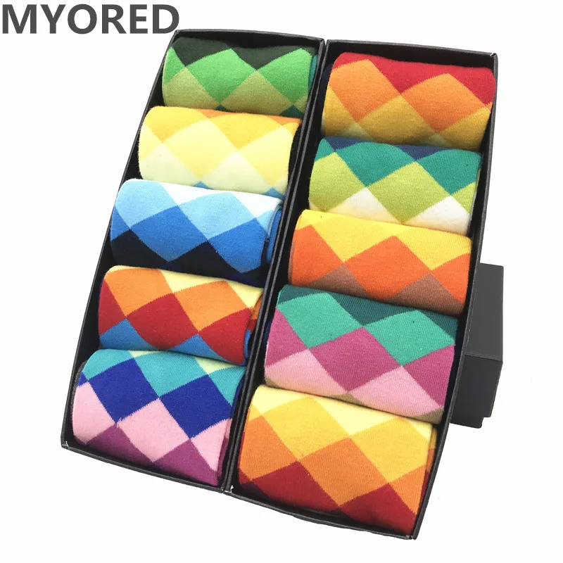 MYORED мужское цветное Повседневное платье носки из чесаного хлопка в полоску с