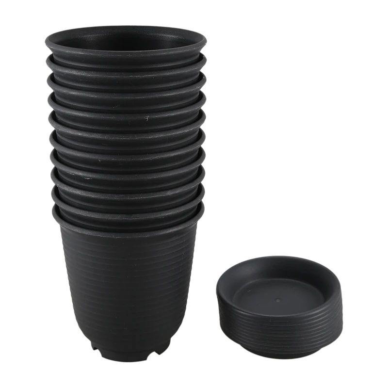 

15.4Cm Plastic Planter Pots With Saucer, Seeding Nursery Planter Pot With Drainage Hole For Flowers Herbs Indoor 10Pcs