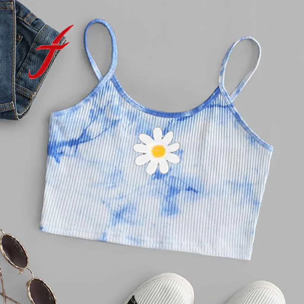 Кроп-топ Feitong женский с принтом бабочек укороченный топ тай-дай майка без рукавов